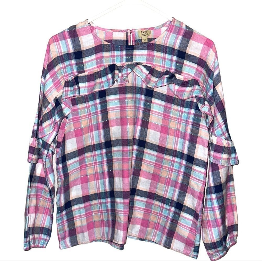 NWT True Craft Plaid Ruffled Top Kid's Size Large